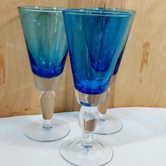 3) Crate Barrel Aqua Seeded Bubble Stem Water Sweet Tea Glasses - Picture 3 of 10